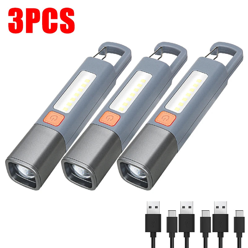 Superhelle LED-Taschenlampe XPE – Wiederaufladbare Campingleuchte mit Haken, Zoomfunktion und 3 Leuchtmodi