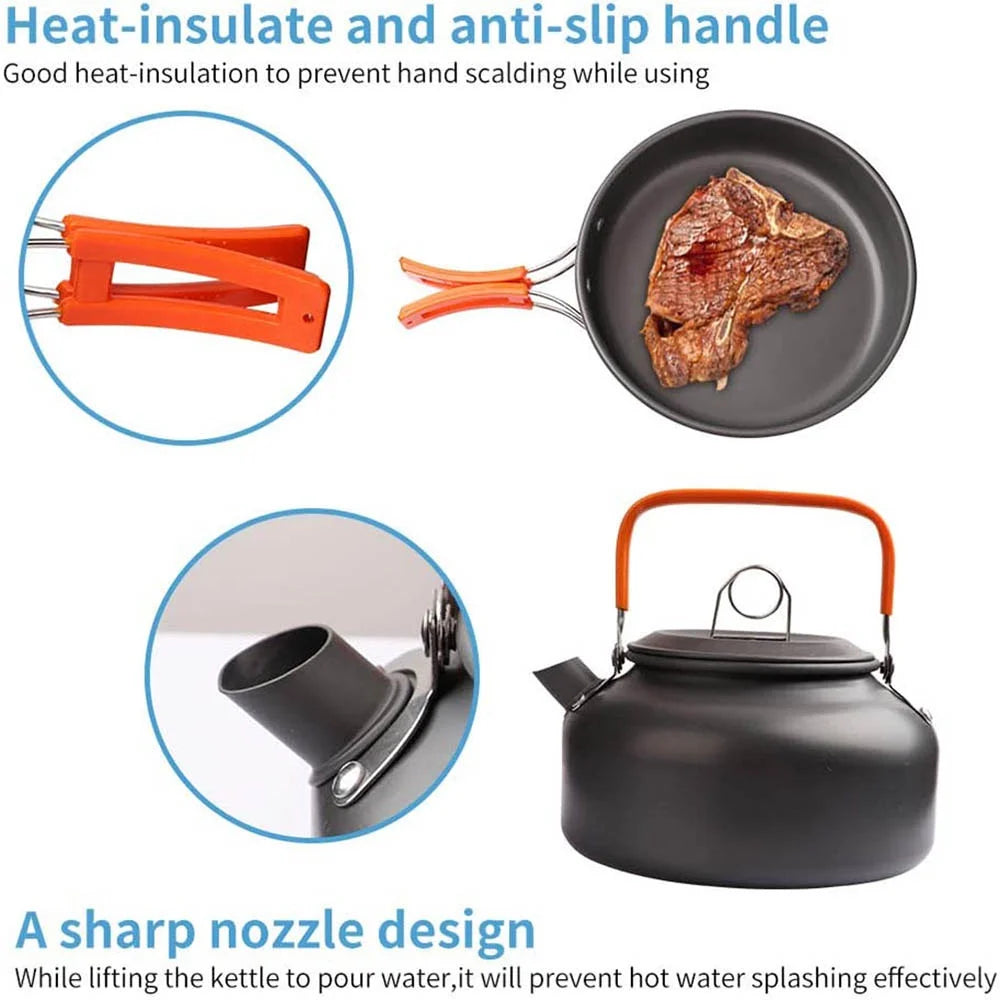 Camping Cooking Set | Outdoor Kookset met Teapot en Non-stick Pannen voor 2-3 Personen