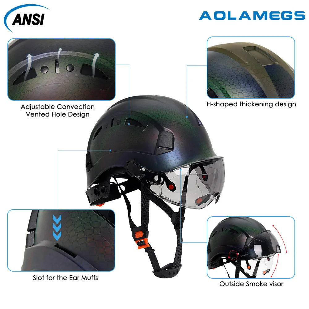 Schutzhelm aus Kohlefaser – Doppelvisier, CE- und KC-zertifiziert, ABS-Schutzhelm für Bau und Rettung