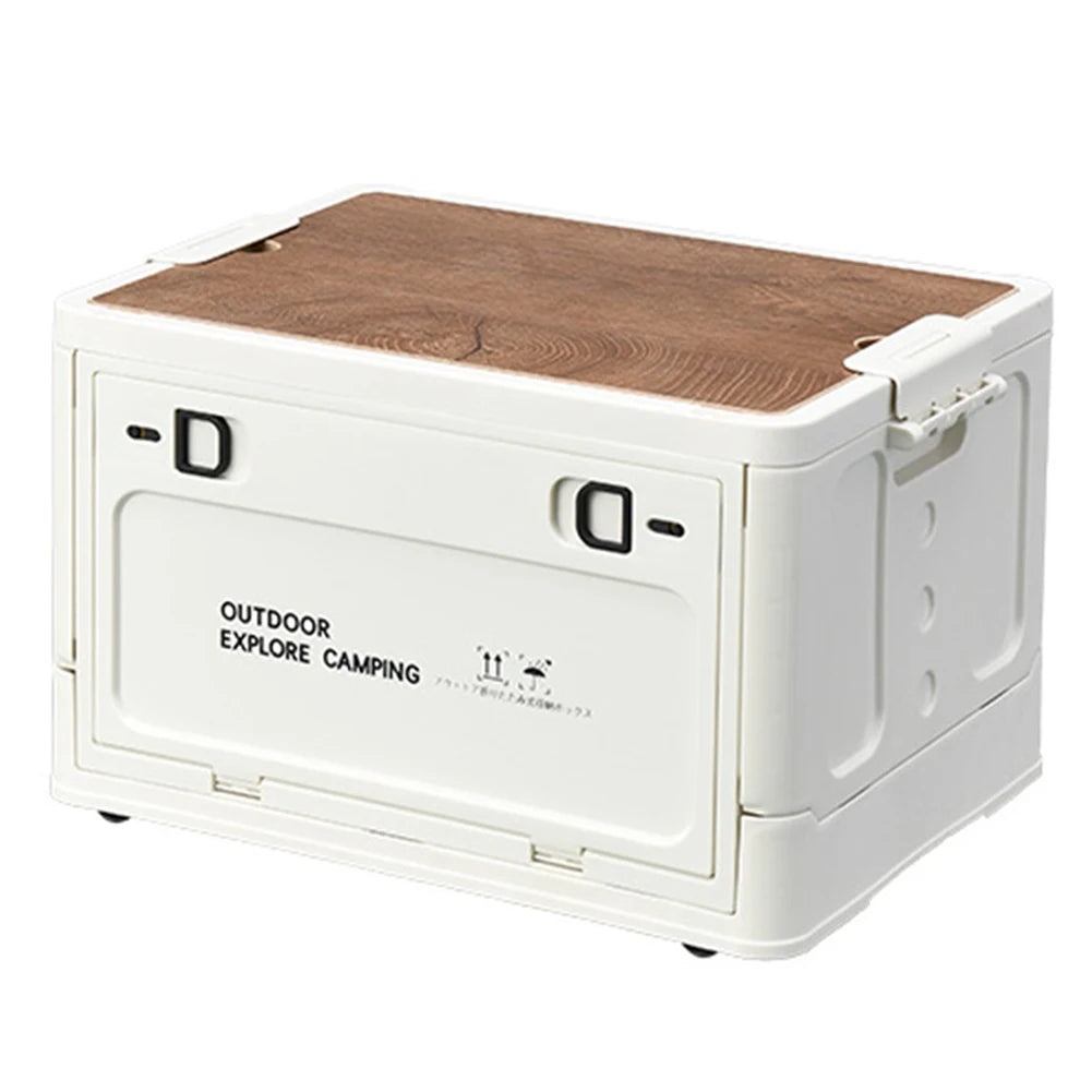 30L Opvouwbare Opbergdoos met Houten Deksel | Draagbare Opslagcontainer voor Thuis, Buiten en Camping