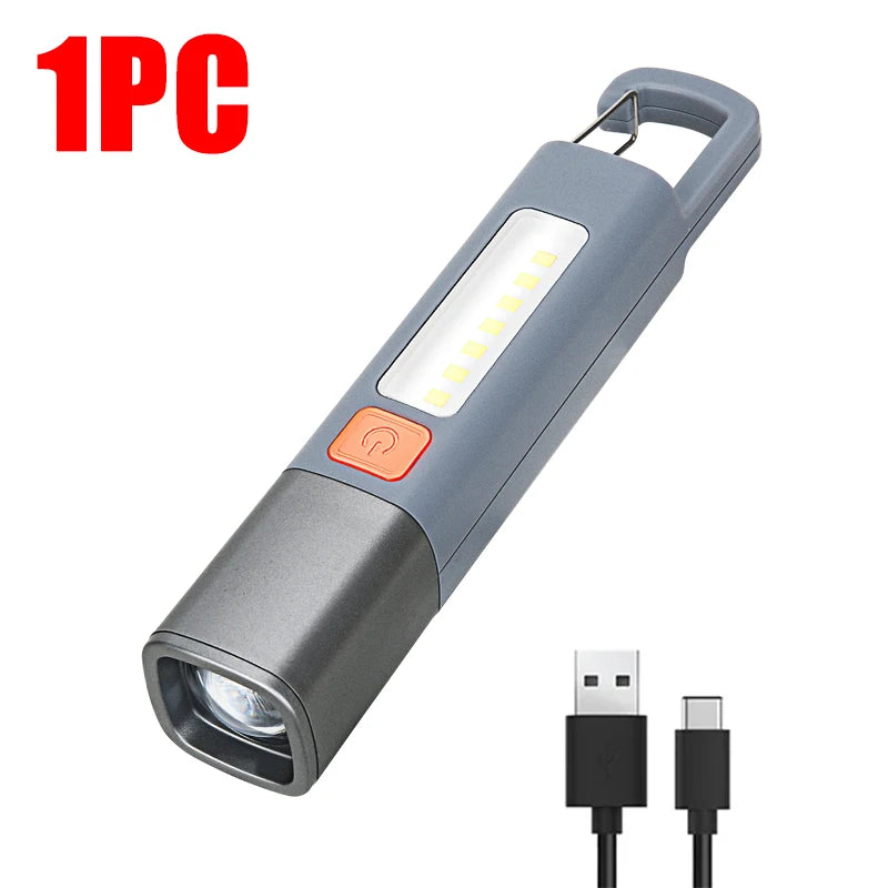 Superhelle LED-Taschenlampe XPE – Wiederaufladbare Campingleuchte mit Haken, Zoomfunktion und 3 Leuchtmodi