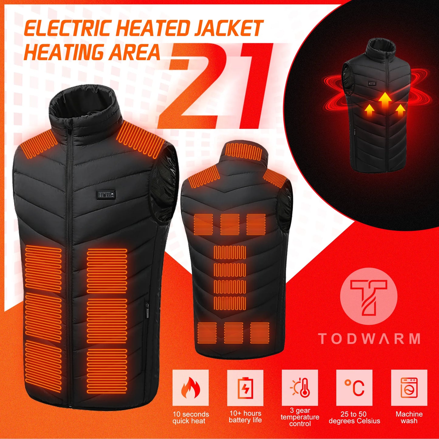 Verwarmde Vest 21 Zones – Winter Bodywarmer voor Heren en Dames met USB Verwarming - Outdoor Thermische Jas