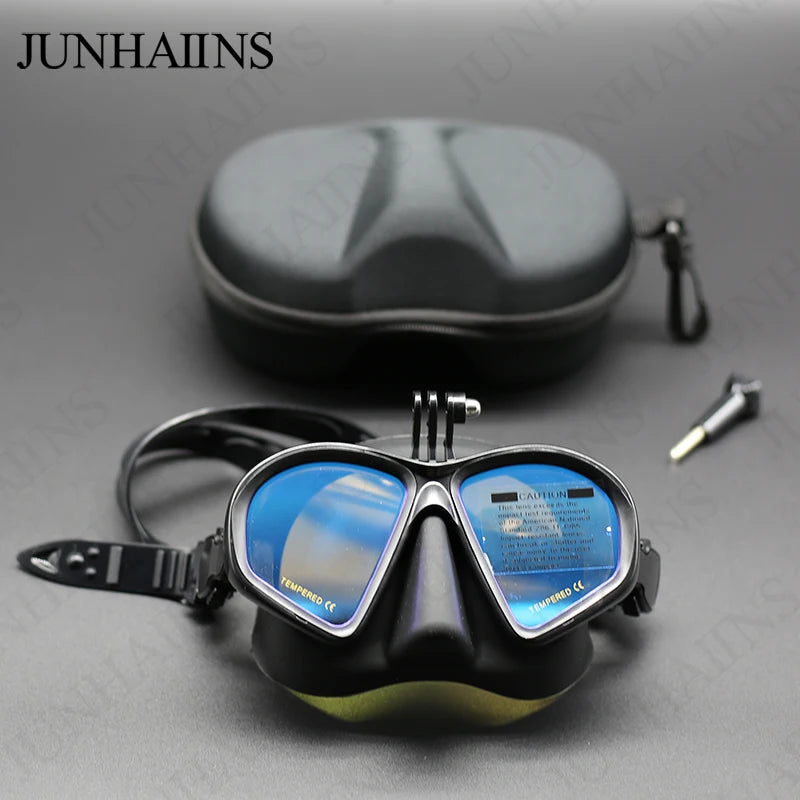 Wet Go-Pro Mount Duikmasker | Tempered Glass Freedive Mask met J-Type Snorkel & Camera Mount – Zwart