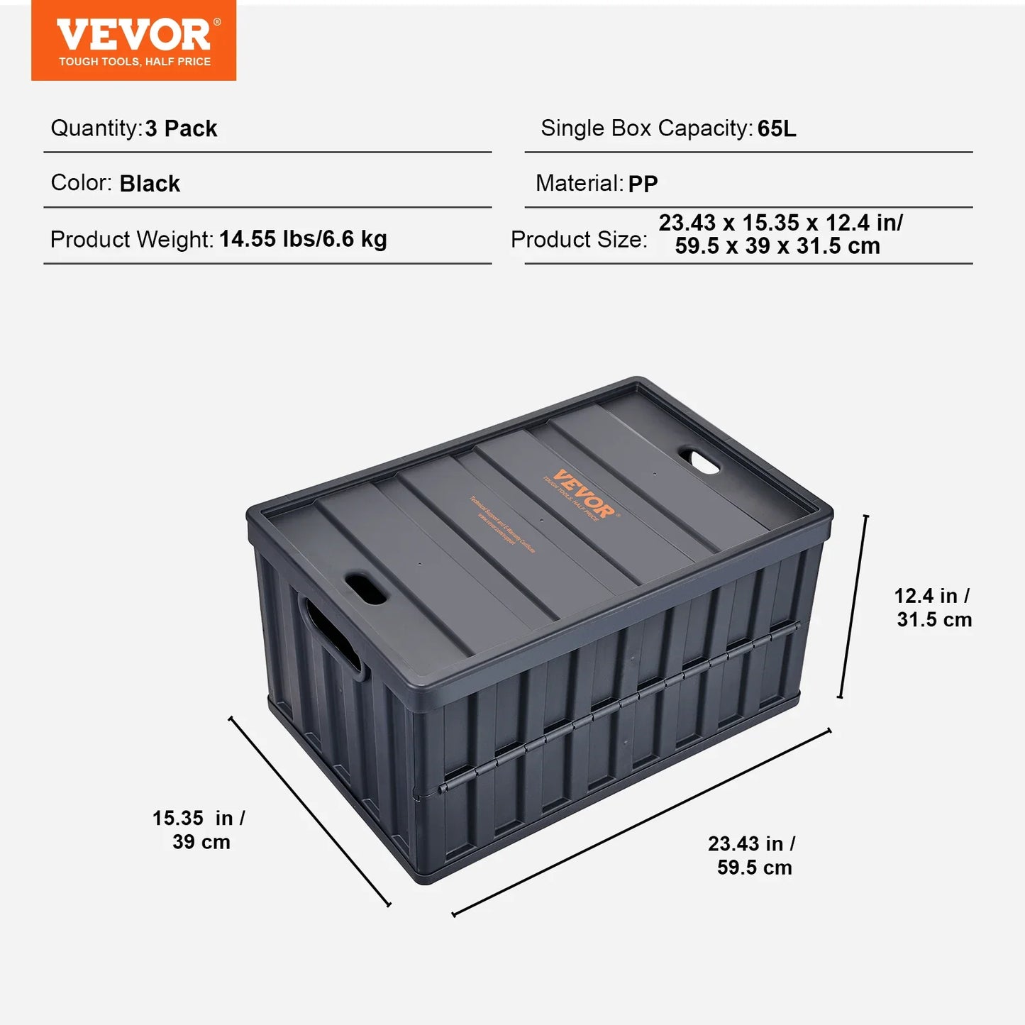 45L/65L Opvouwbare Opslagboxen - Stapelbare Kratten met Deksel en Handvatten voor Kleding, Snacks, Speelgoed en Boodschappen