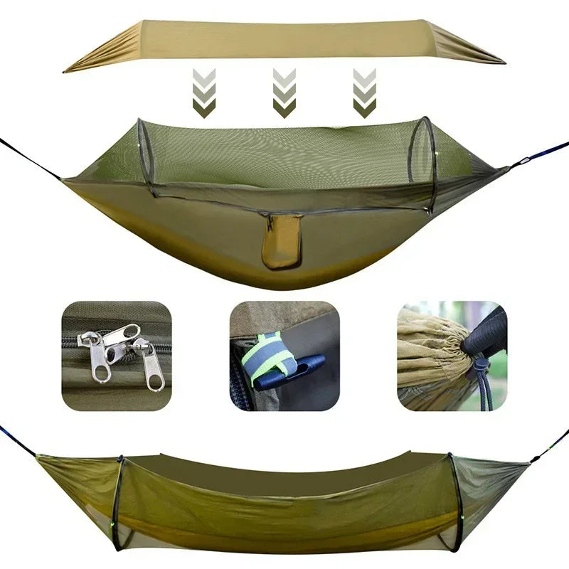 3-in-1 Camping Hammock with Mosquito Net and Sun Shelter – Durable Outdoor Hammock for Travel, Backpacking, and Parks