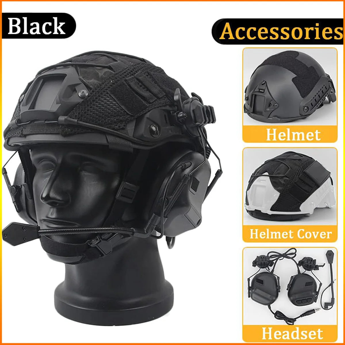 Airsoft FAST Helm Set – Tactische Helm met Headset en Helmovertrek voor Cosplay, Paintball en Jacht