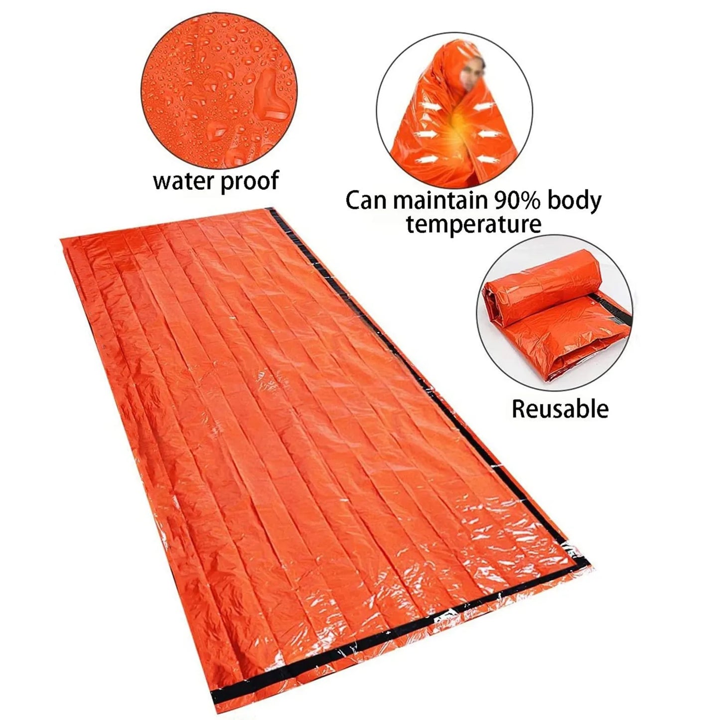 Portable Waterproof Emergency Sleeping Bag - Mylar Thermal Survival Bag for Camping, First Aid and Outdoor Adventures