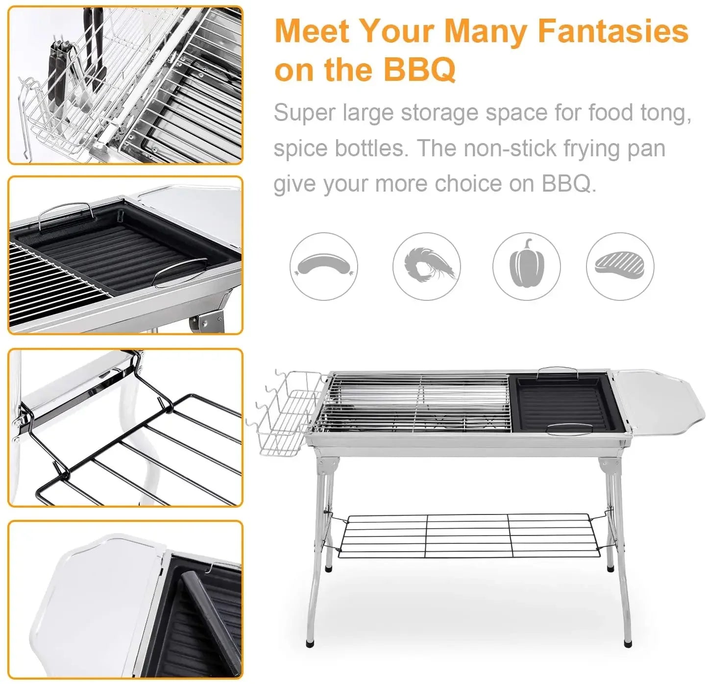 Opvouwbare RVS Houtskool BBQ | Draagbare Barbecue Grill met Accessoires