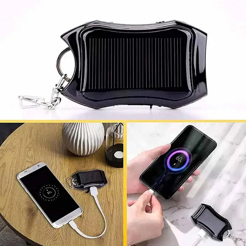 Mini Sleutelhanger LED Zaklamp - Solar Powerbank 1500mAh met Karabijnhaak voor Outdoor Survival en Noodverlichting