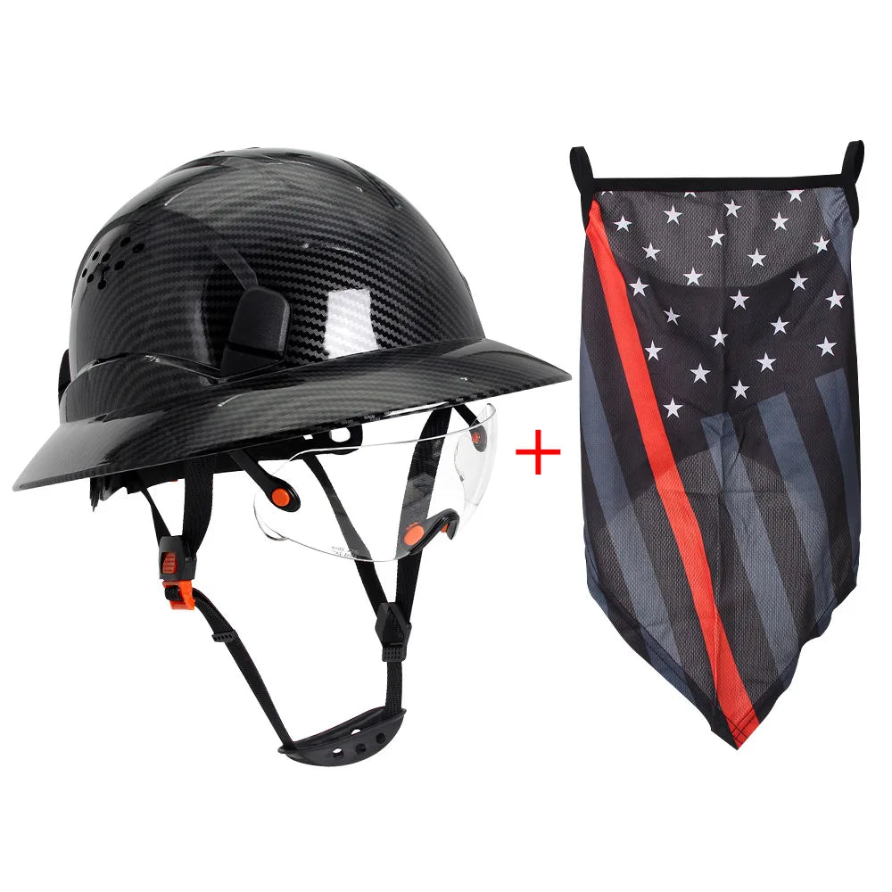 CE-Schutzhelm aus Kohlefaser – Schutzhelm mit voller Krempe, integrierter Schutzbrille und dreieckigem Gesichtsschutz
