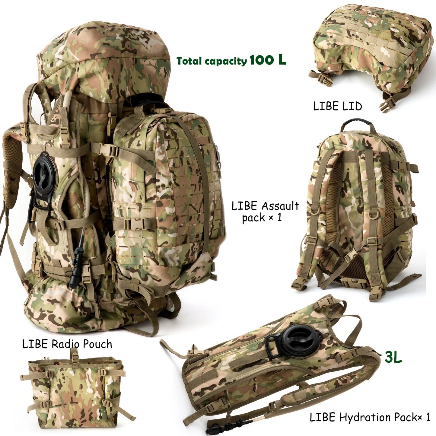 100L Military Tactical Backpack – Waterproof ILBE Army Backpack for Camping & Hiking
