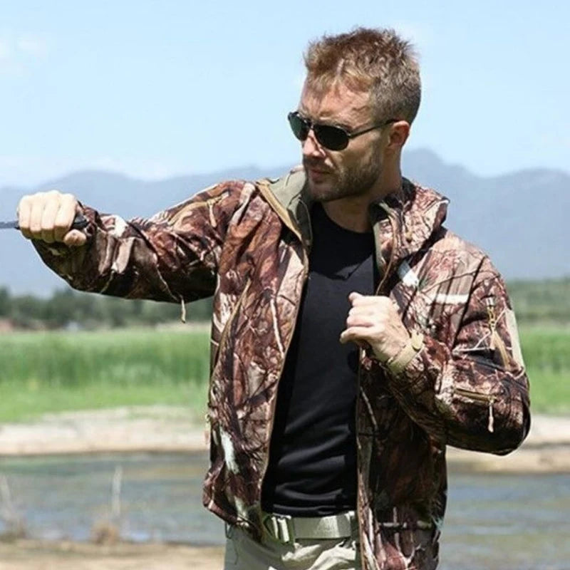 Wind- und wasserdichte taktische Jacke – Tarn-Jagdjacke mit verdicktem Plüschstoff, für Herbst und Winter