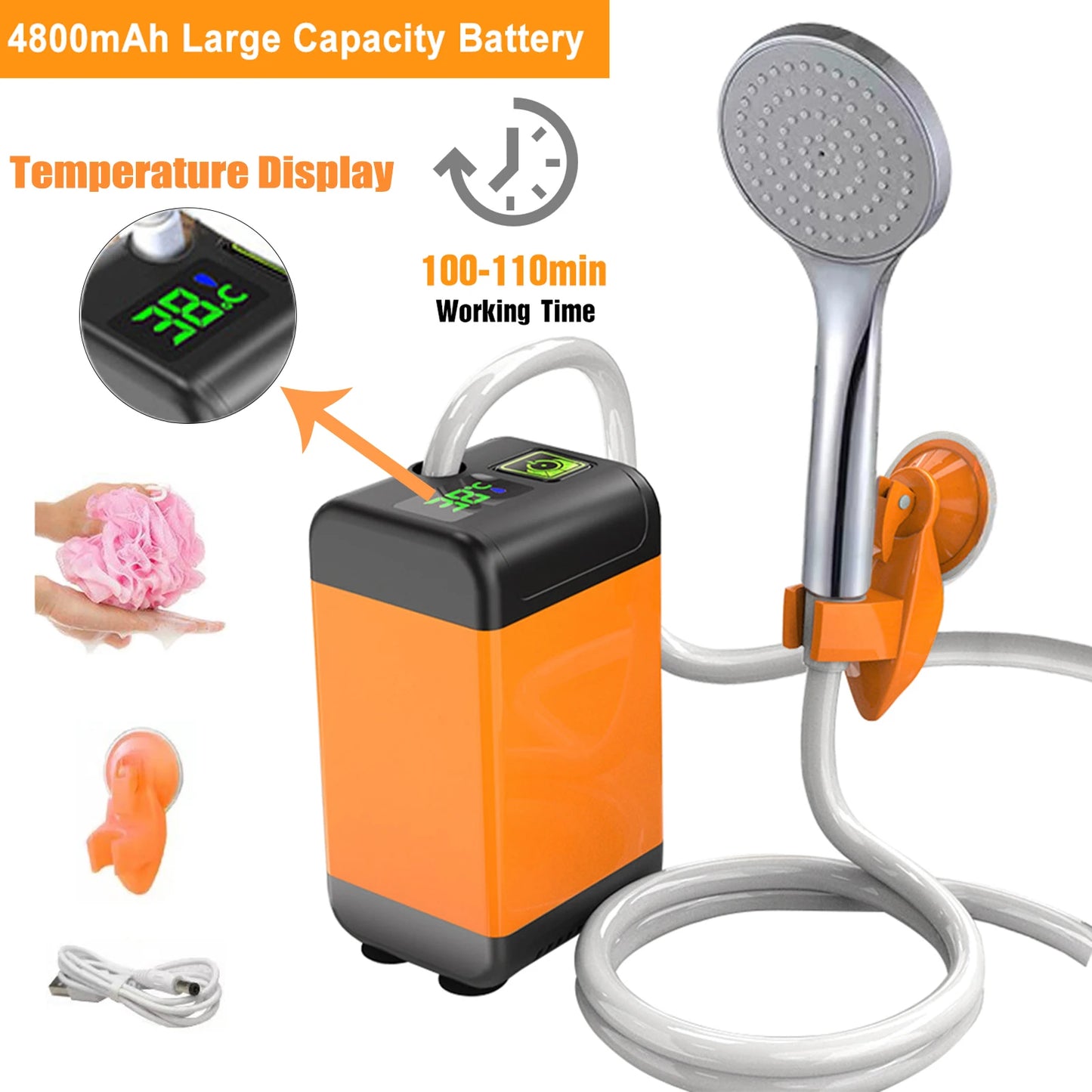 Draagbare Elektrische Douche | USB Oplaadbare Waterdichte Spuitkop voor Camping, Reizen en Dieren Wateren