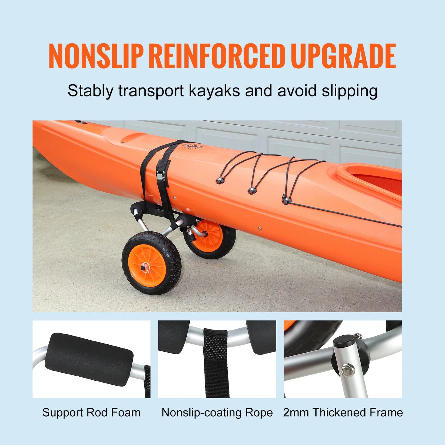 Kayak Cart 250 lbs - Vouwbare Canoe Trolley met 10'' Wielen en Steunvoet voor Paddleboards, Vlotmatten en Jon Boats
