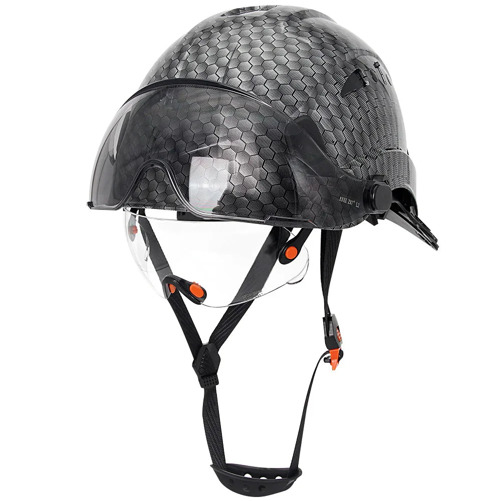 Schutzhelm aus Kohlefaser – Doppelvisier, CE- und KC-zertifiziert, ABS-Schutzhelm für Bau und Rettung