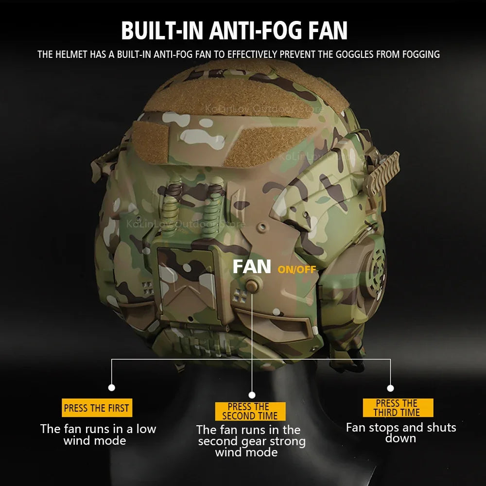 W-Ronin Assault Helmet – Tactical FAST Helmet with Built-in Communication Headset, Anti-Fog Fan and Interchangeable Lens