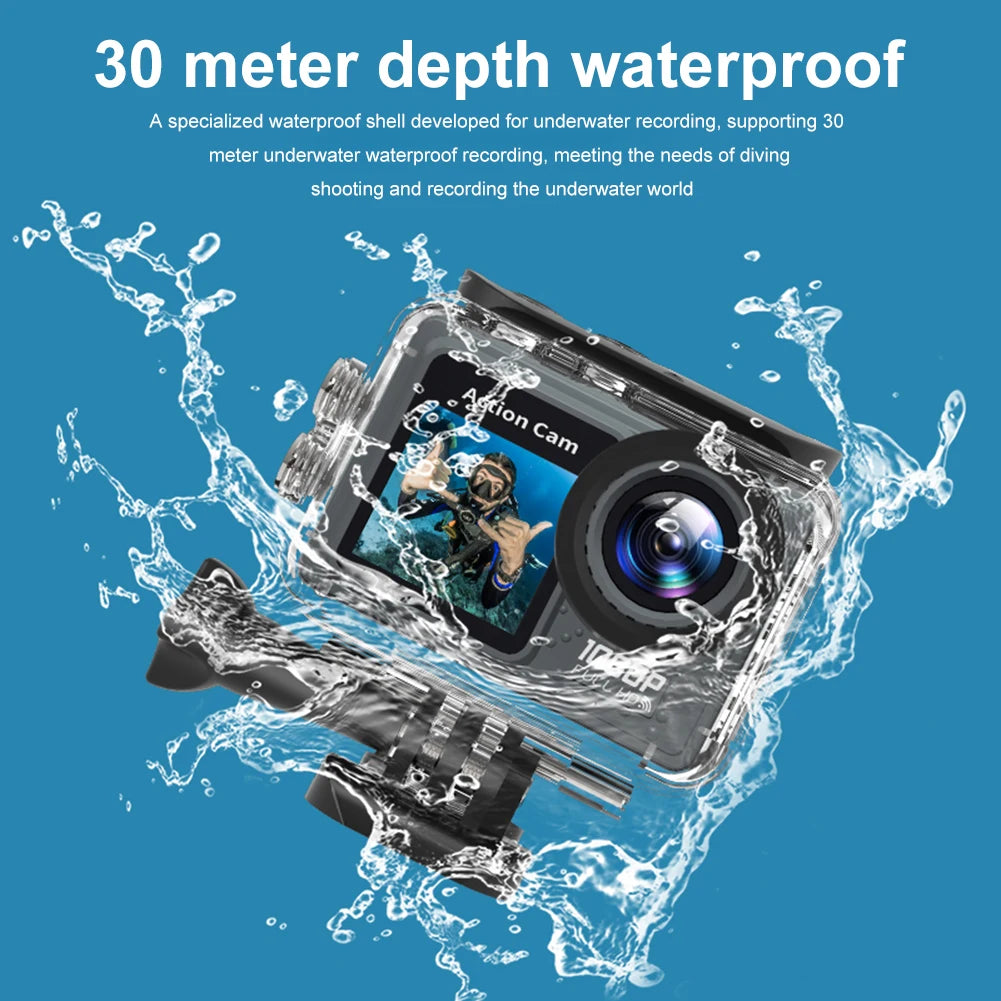 1080P/30FPS WiFi Actiecamera - 2.0" Scherm, 30m Waterdicht, 120° Groothoek Sport Camcorder met Accessoires Kit