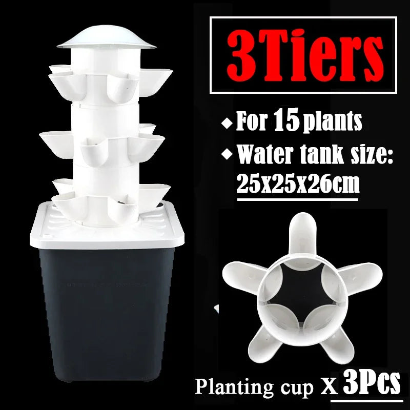 DIY Vertical Tower Planters - 5 Holes, Detachable PP Colonization Cups, Indoor Hydroponic Growing System