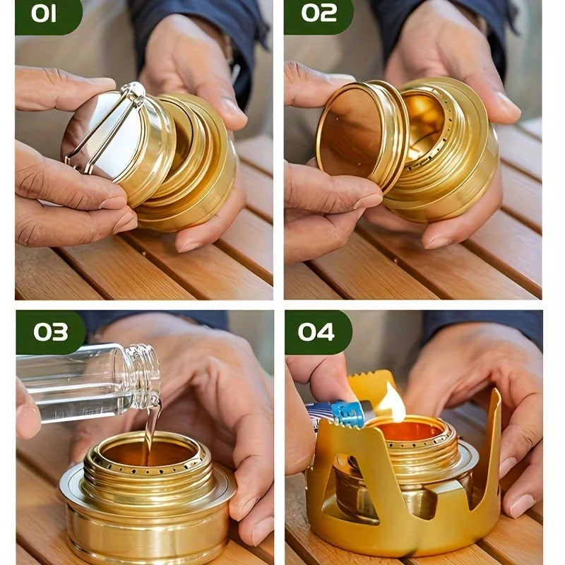 Portable Mini Alcohol Burner - Suitable for Camping, Picnics, BBQ and Fishing - Adjustable Flame