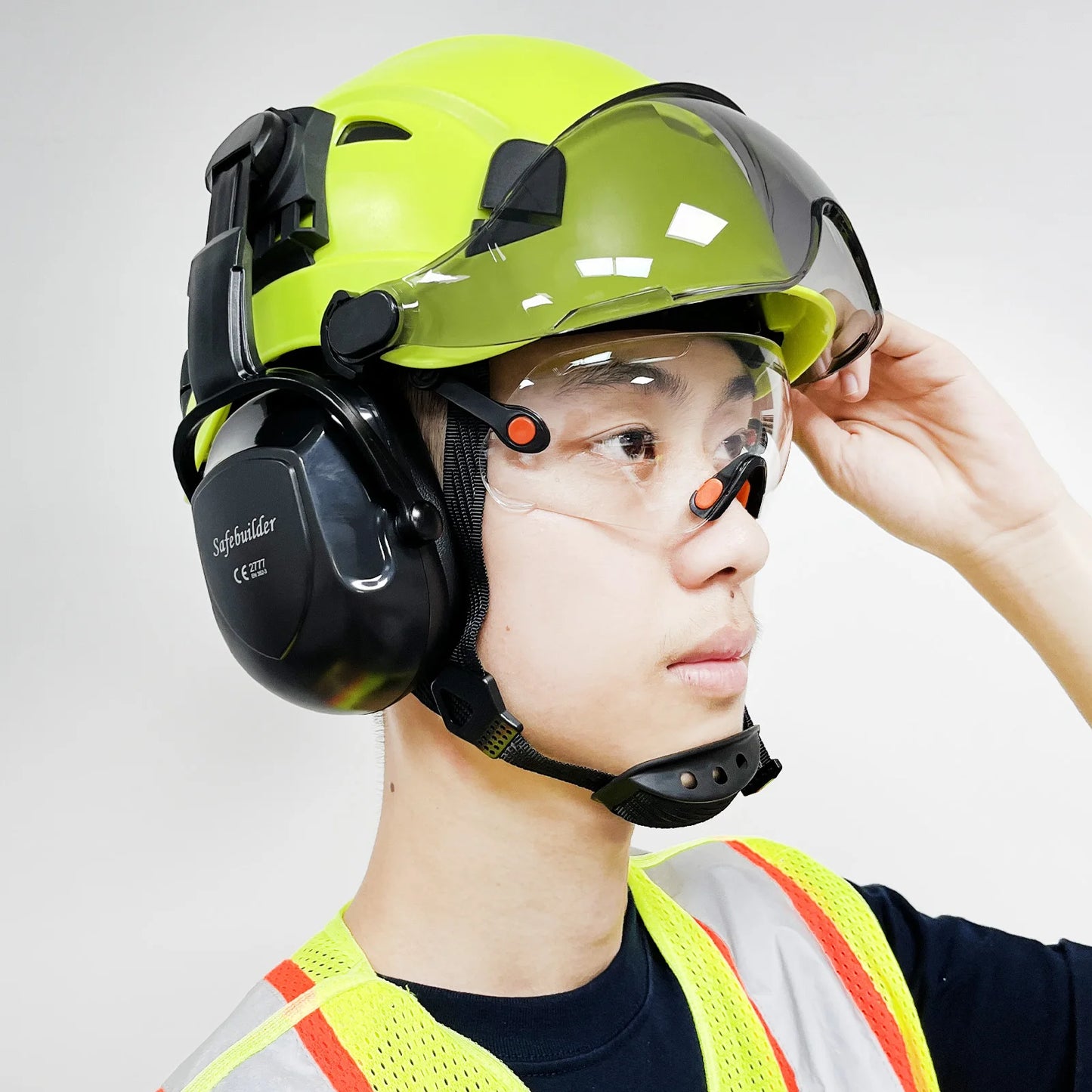 Bouw Veiligheidshelm met Bluetooth 5.0 – Geluidsdempende Oorkappen, Vizier & Zonbescherming, ABS Hardhat