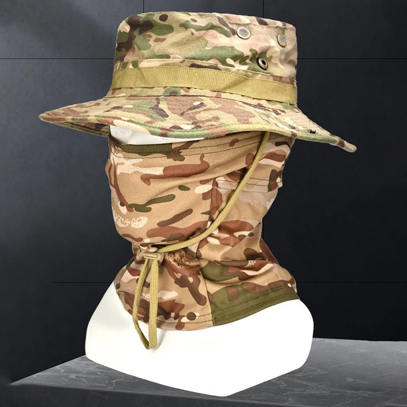 Taktischer Tarnhut mit UV-Schutz – verstellbarer Outdoor-Boonie-Hut zum Wandern, Angeln und Sonnenschutz