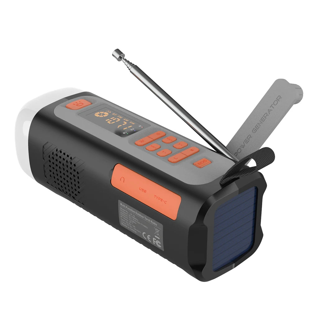 4500mAh Noodradio met Campinglantaarn & Bluetooth Speaker | USB-C / Zonne-energie / Hand Crank Oplaadbaar