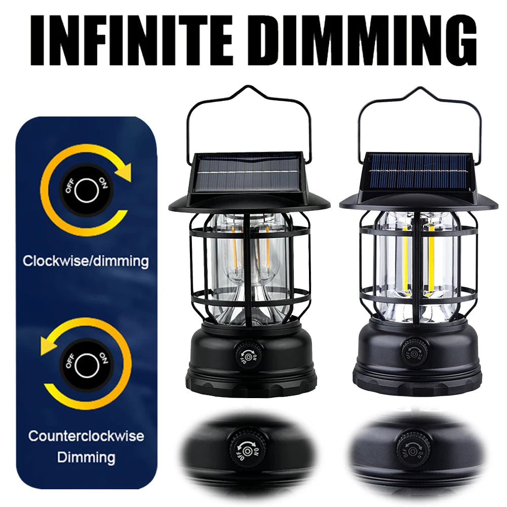 Vintage Camping Lantaarn | Zonne-energie | Dimbare Retro Hanglamp