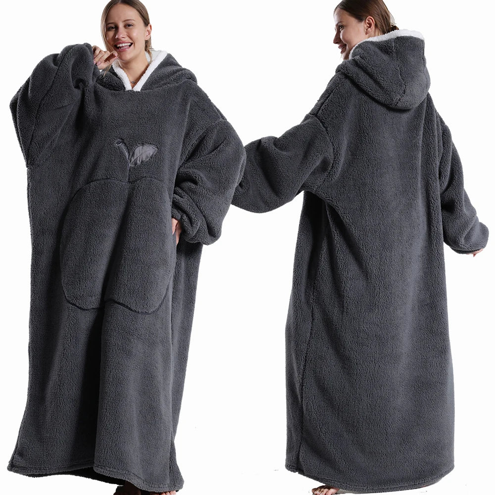 Extra lange tragbare Decke mit Ärmeln – Winter-Flanell-TV-Decke mit Kapuze – bequemes und weiches Fleece für Erwachsene