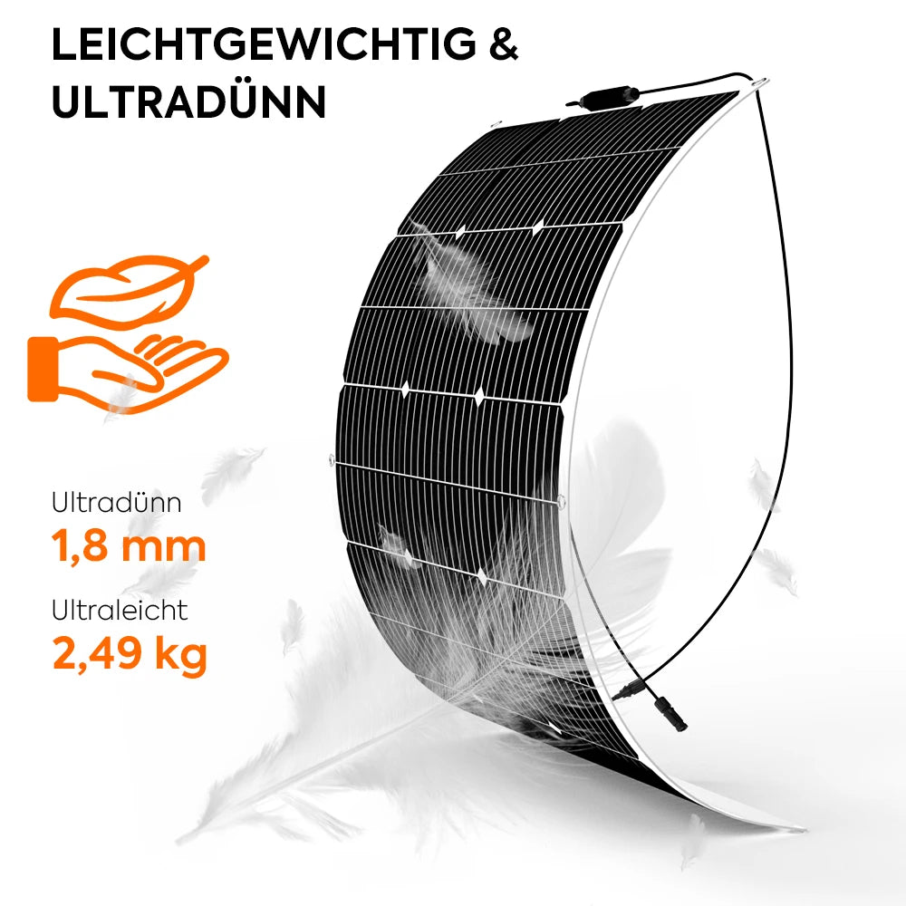 PowMr 100 W flexibles Solarpanel – 12 V monokristalline, biegbare Solarzelle für Camping, Wohnmobil, Boot und mobile Stromversorgung