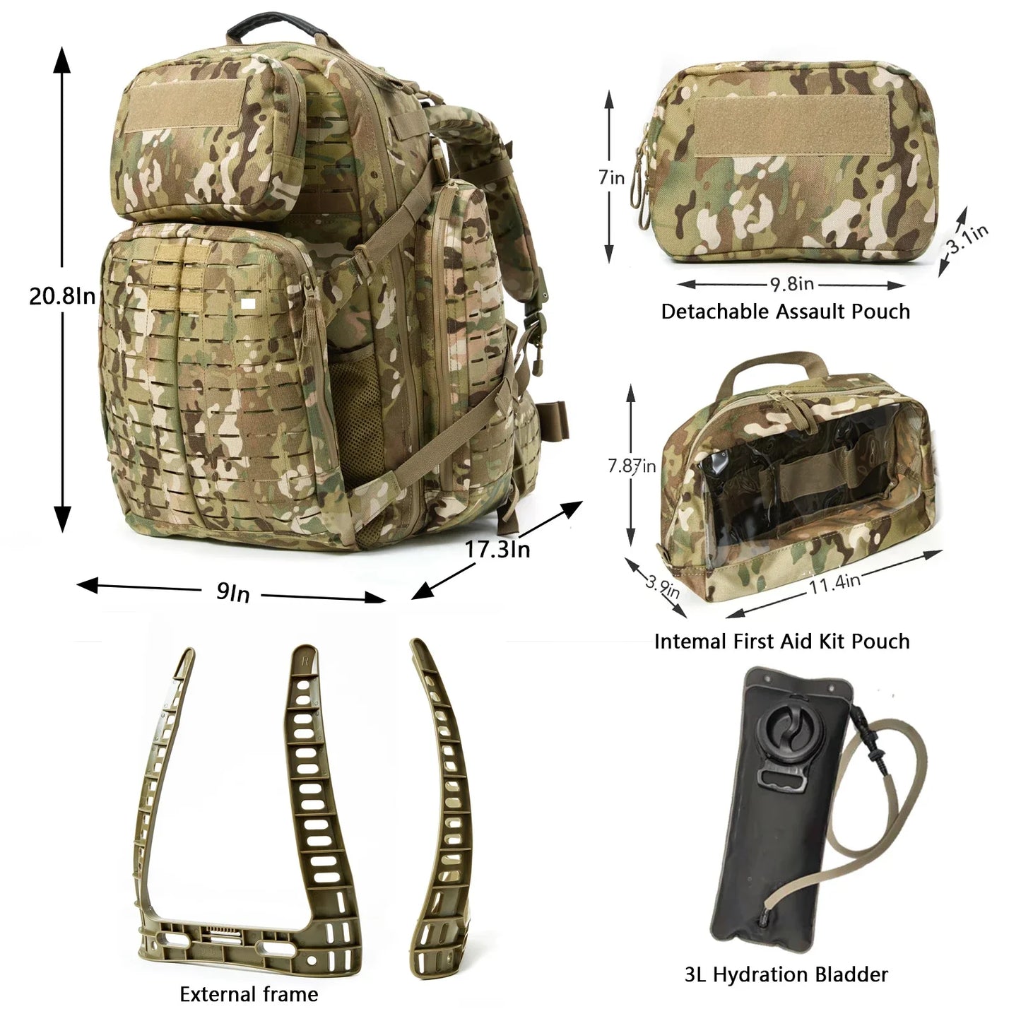 60L Militärischer taktischer Rucksack – 1000D Nylon MOLLE Outdoor-Rucksack für Wandern & Camping