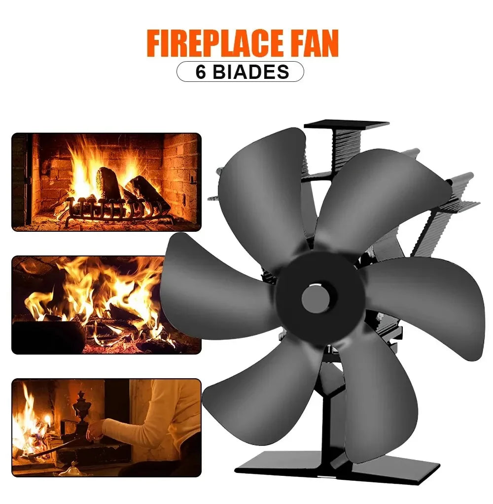 6-Blads Warmtedoorvoer Kachelventilator - Hitte-aangedreven Eco Fan voor Open Haard en Houtkachel