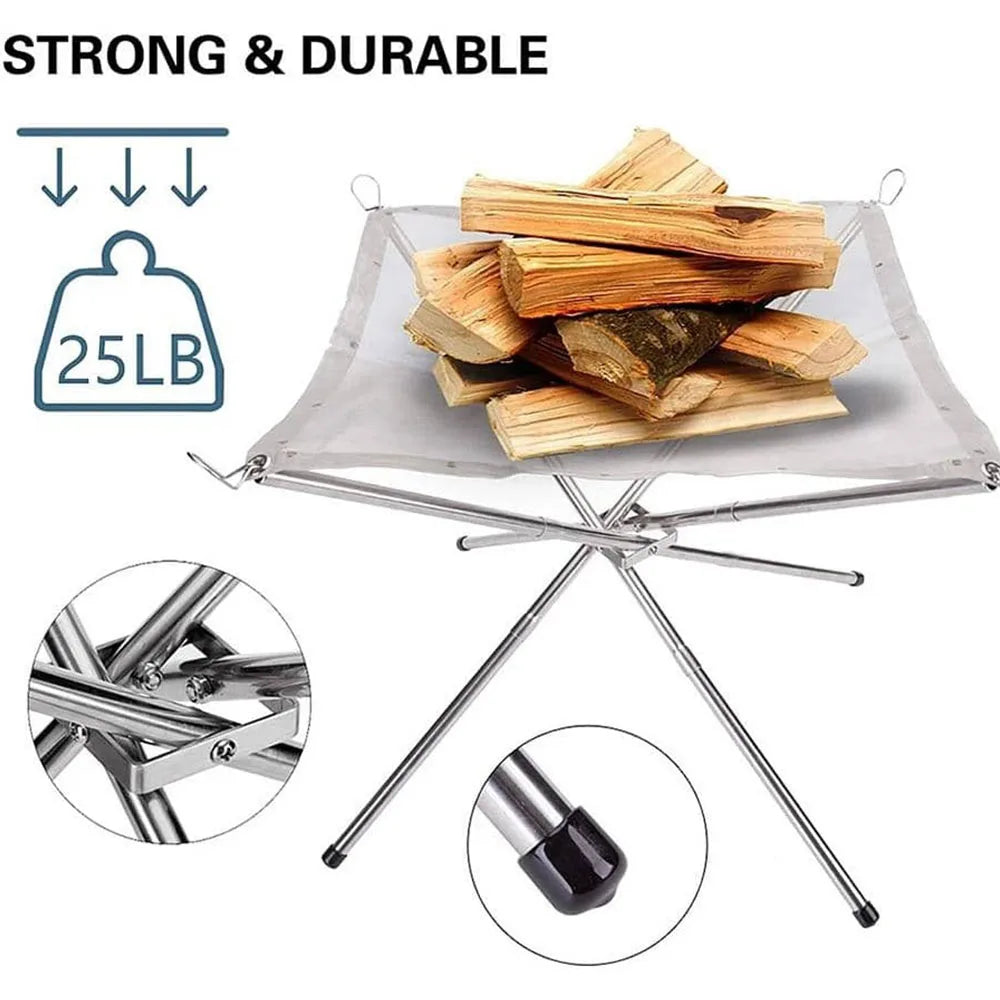 RVS Outdoor Camping Fire Rack | Vouwbare Mesh Fire Pit en Houtkachel Frame voor BBQ en Bonfire