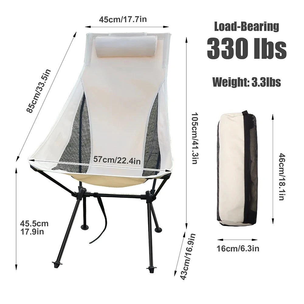 Draagbare Vouwbare Campingstoel met Hoofdsteun | Lichtgewicht Aluminium Stoel voor Outdoor, Visserij en Toerisme