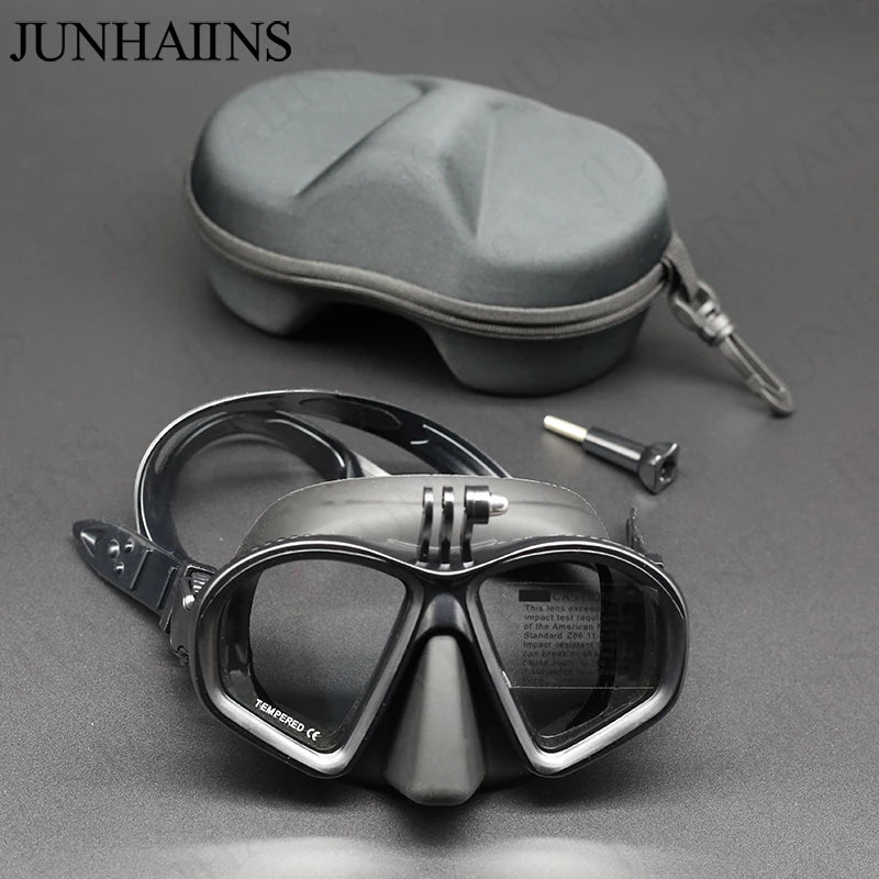 Wet Go-Pro Mount Duikmasker | Tempered Glass Freedive Mask met J-Type Snorkel & Camera Mount – Zwart