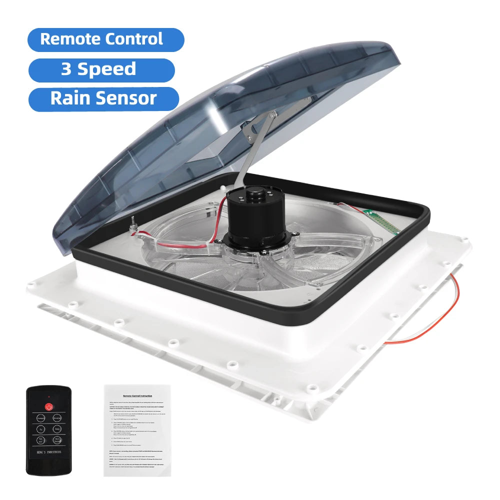 12V RV Dakventilator | 10/3 Snelheden | Regensensor & Afstandsbediening | Caravan, Camper, Motorhome