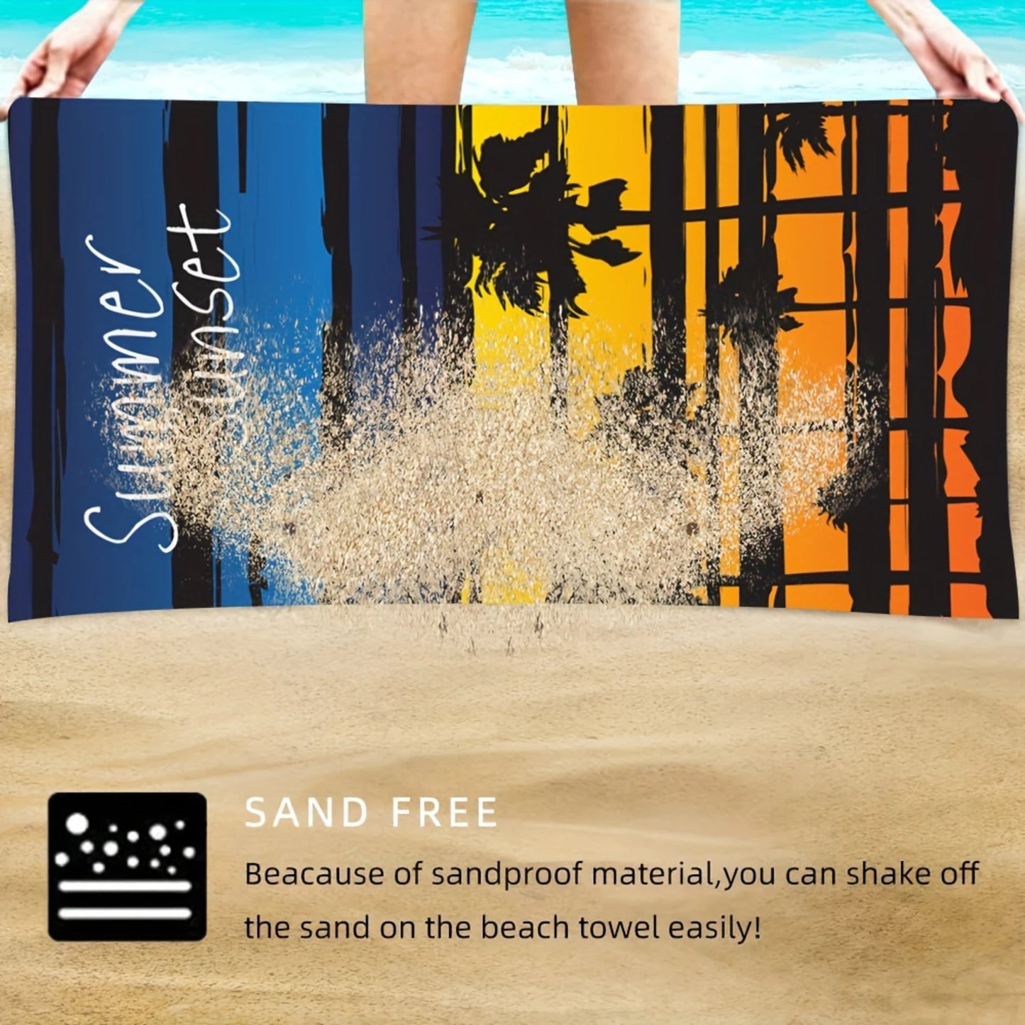 Tropisch Microfiber Strandlaken, Sneldrogend Sport Badlaken, Zomer Zonsondergang Print, Lichtgewicht Reislaken voor Strand en Buitenactiviteiten