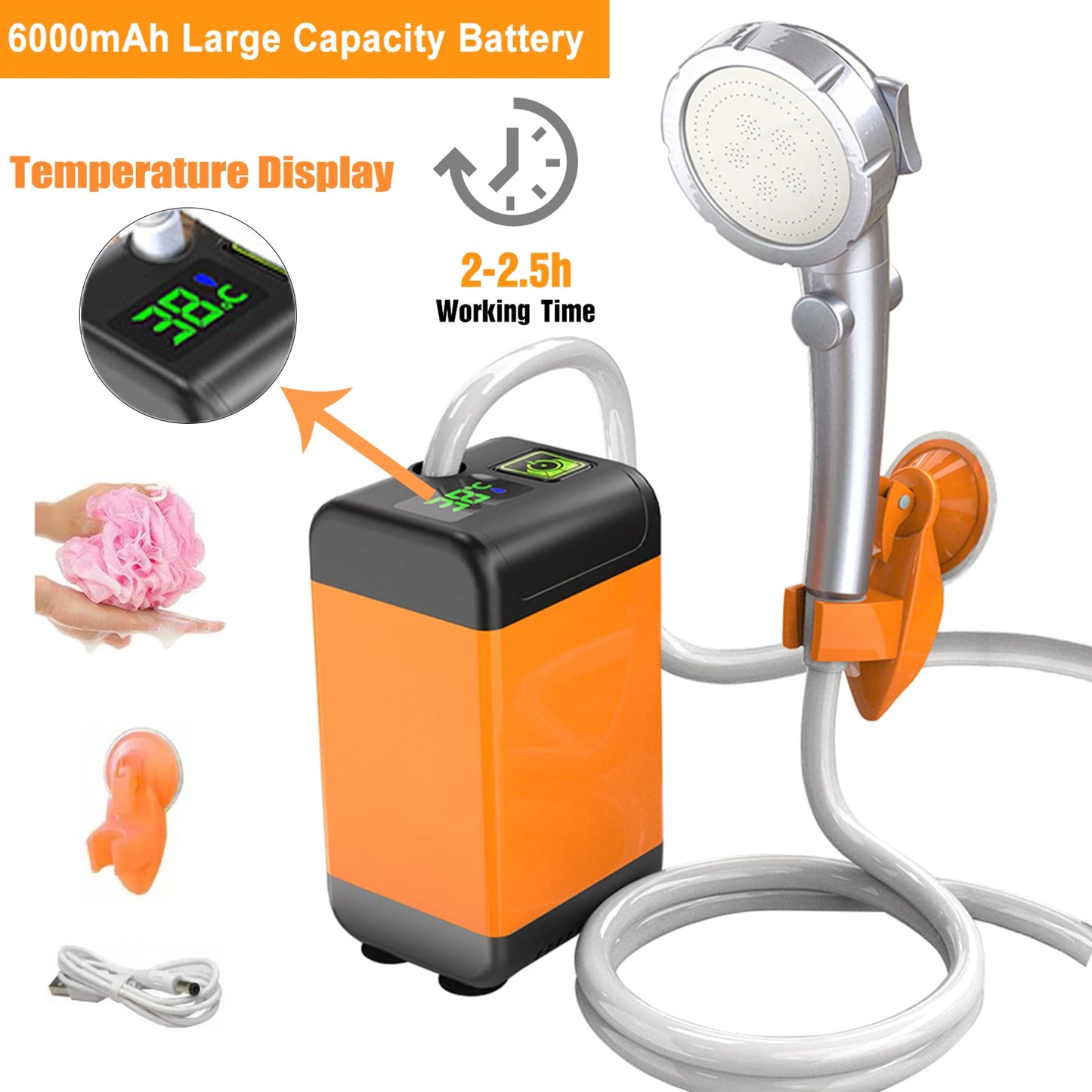 Draagbare Elektrische Douche | USB Oplaadbare Waterdichte Spuitkop voor Camping, Reizen en Dieren Wateren