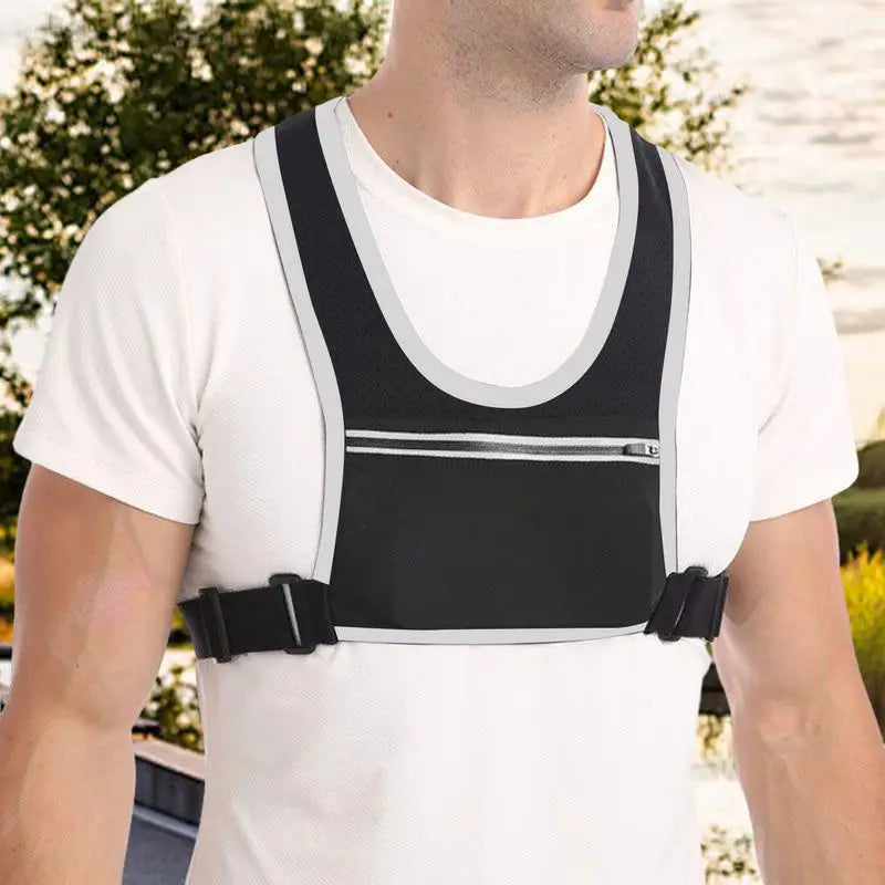 Reflective Running Vest met Mobiele Telefoonhouder, Rugzak voor Fietsen, Hardlopen en Sport, Veiligheidshesje met Reflecterende Strips en Verstelbare Tailleband