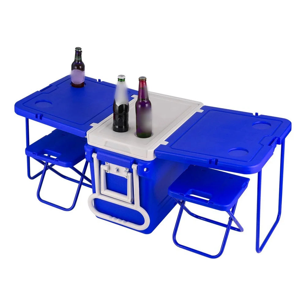 32L Draagbare Koelbox met Wielen – Inclusief Picknicktafel & 2 Opvouwbare Stoelen