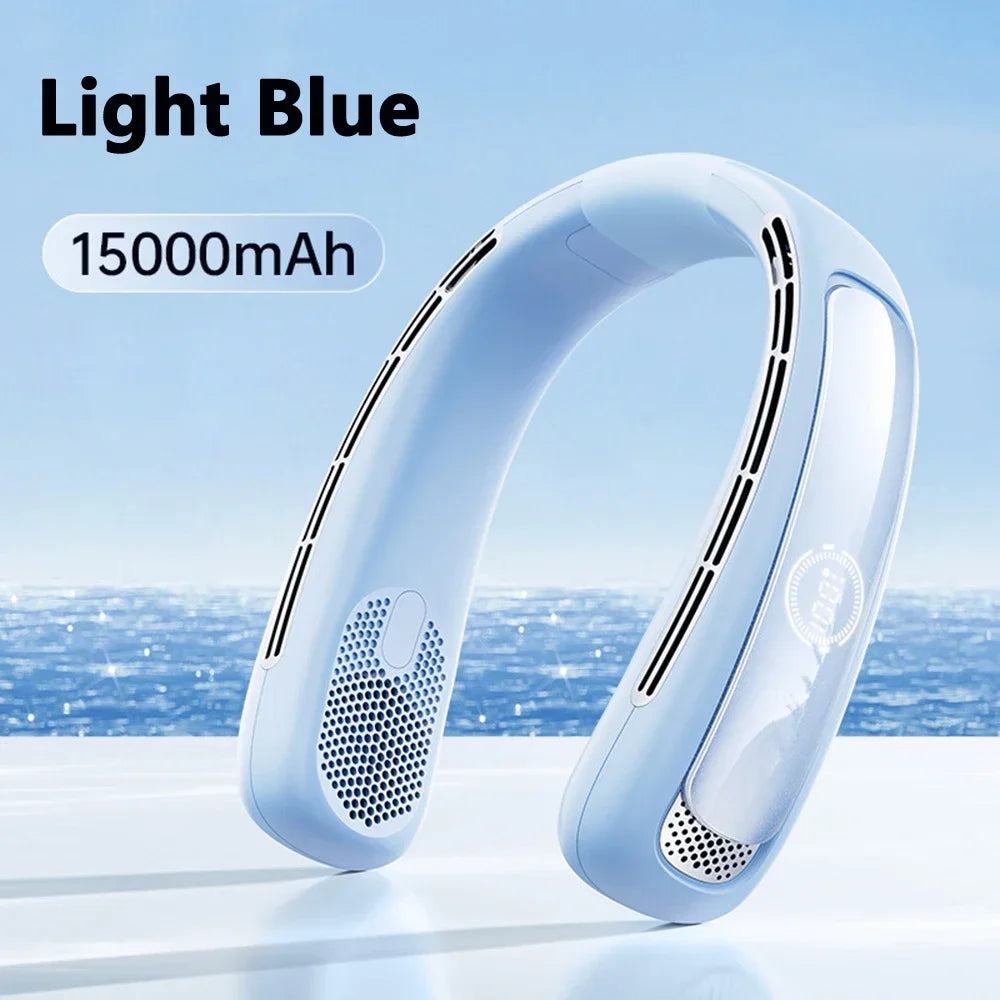 Draagbare Bladloze Nekventilator – 15000mAh Oplaadbare Neck Fan met Slim Display | Stille Handsfree Koeling voor Sport & Outdoor
