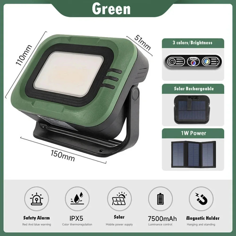 Draagbare Campinglamp | Zonne-energie Spotlamp | Waterdichte LED Werklamp | 7500mAh Oplaadbare Zaklamp