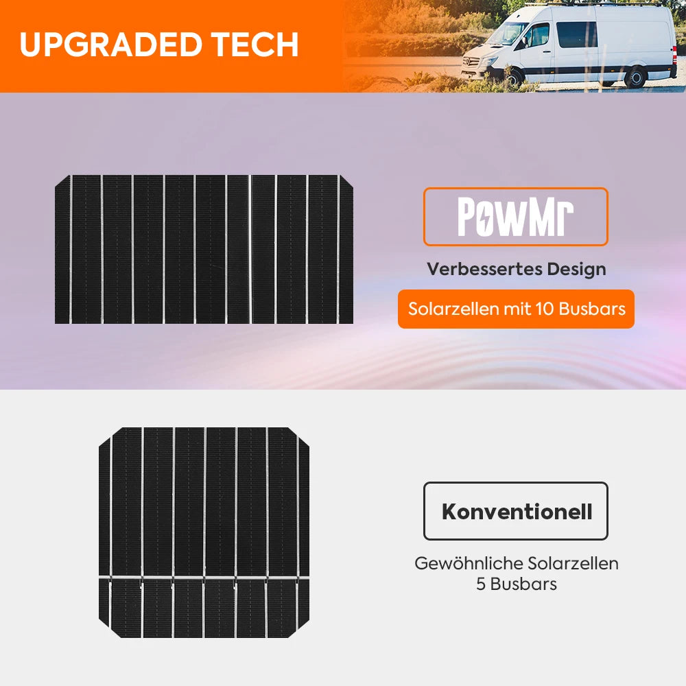 PowMr 100 W flexibles Solarpanel – 12 V monokristalline, biegbare Solarzelle für Camping, Wohnmobil, Boot und mobile Stromversorgung