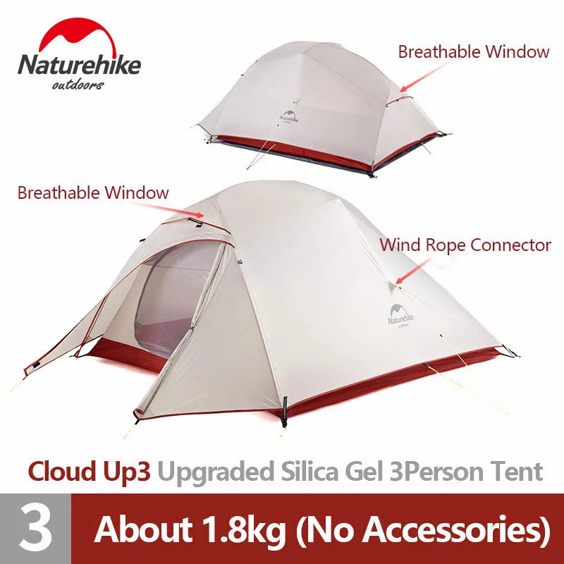 CloudUp 3-Persoons Ultralight Camping Tent – 20D Silicone, Dubbele Laag & Aluminium Frame