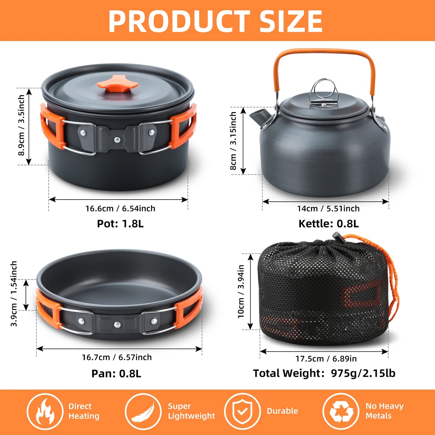 16-delige Aluminium Camping Kookset | Outdoor Kookgerei voor Reizen & Hiking