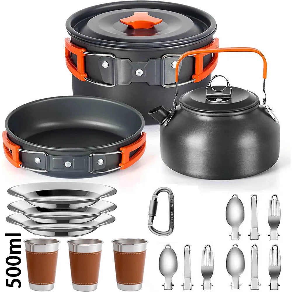 Camping Cooking Set | Outdoor Kookset met Teapot voor 2-3 Personen | Non-stick Pannen en Opvouwbare Tas