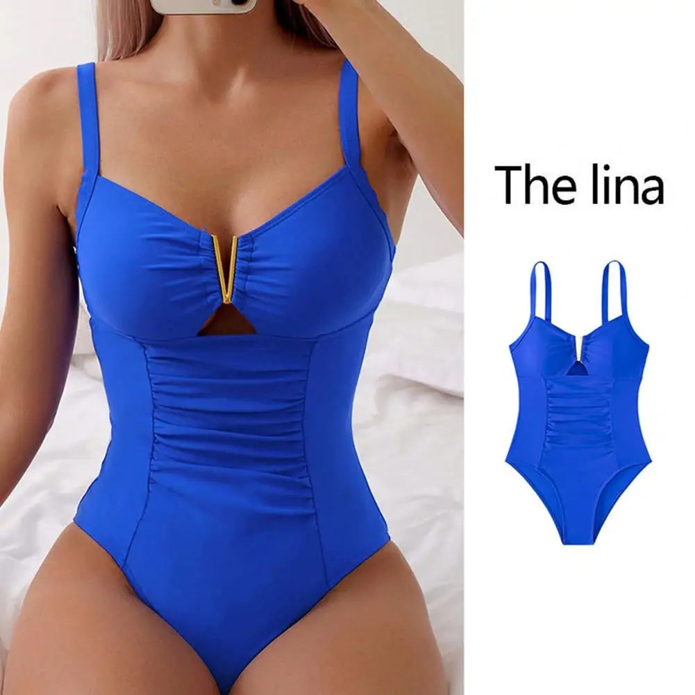 Vrouwen Monokini - Stijlvolle Diepe V-hals Zwemkleding, Sneldrogend Strandbadpak, High Waist One-Piece Badpak