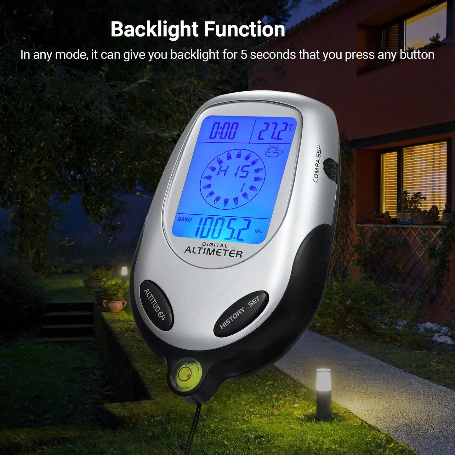 8-in-1 Elektronische Handheld Altimeter – Kompas, Barometer, Thermometer, Weerstation, Tijd & Kalender voor Bergbeklimmen