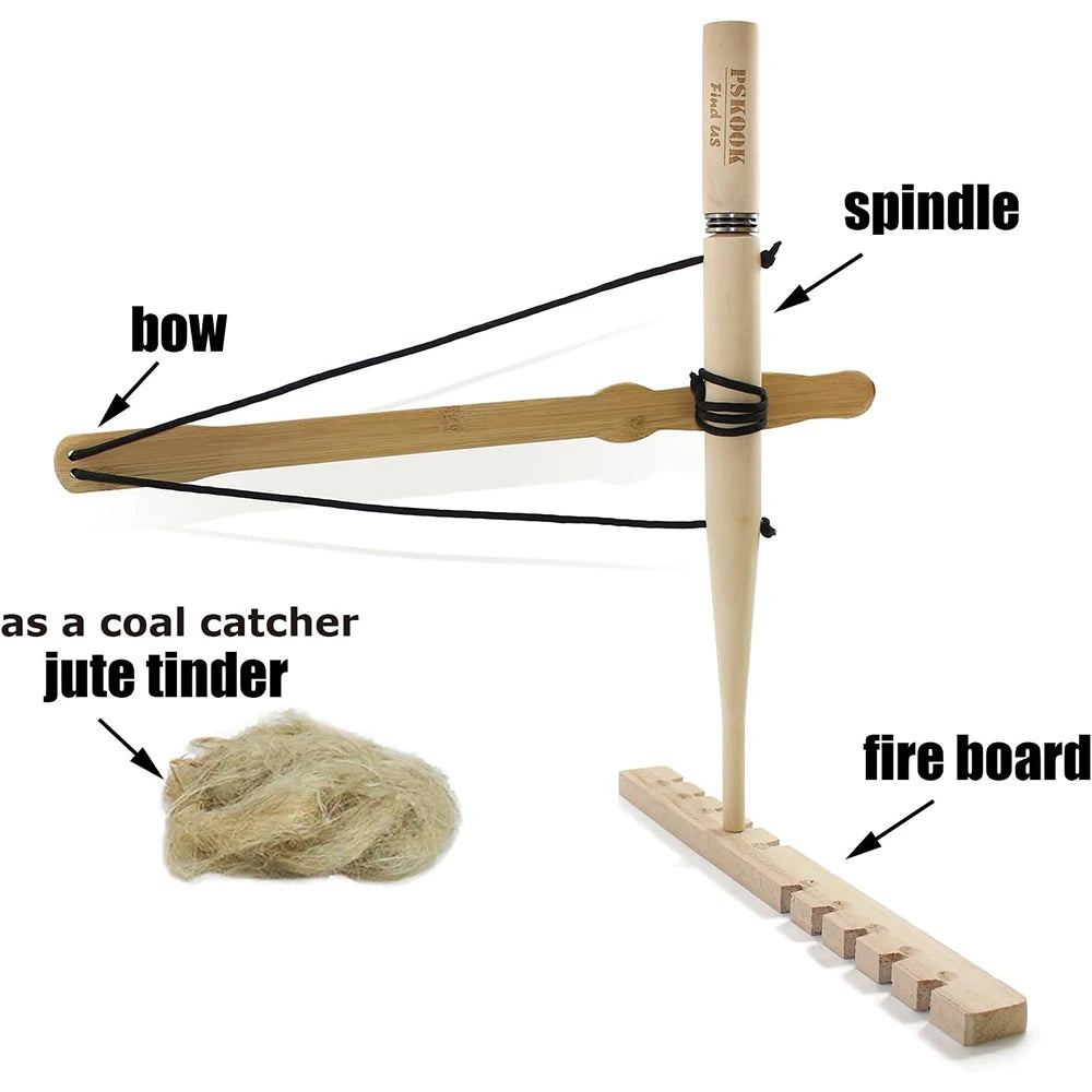 Bow Drill Kit Fire Starter - Wooden Survival Fire Starter - Primitive Friction Tool for Outdoor & Scouting