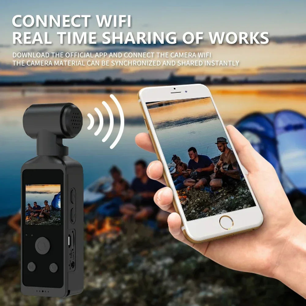 4K Ultra HD Pocket Action Camera - 270° Rotatable Vlog Wifi Mini Sports Camera with Waterproof Housing