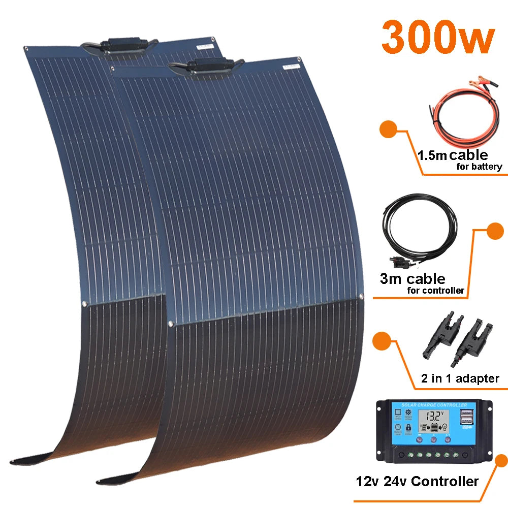 Flexibel Zonnepaneel 12V – 100W/120W/200W/240W/300W Monokristallijn – Ideaal voor Camper, Boot & Balkon